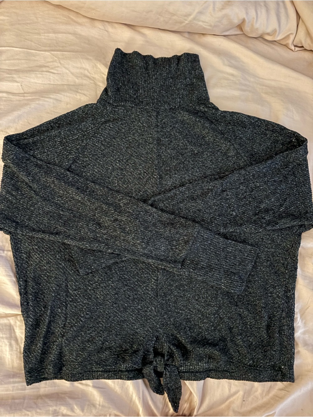 Womens Express Charcoal Turtleneck Tie-Hem Sweater